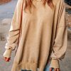 Khaki Drop Shoulder Ribbed Trim Oversized Sweatshirt