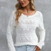 Women's White Surplice V Openwork Textured Sweater