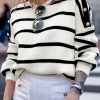 Striped Buttoned Decor Sweater For Women