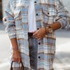 Sky Blue Plaid Flap Pocket Long Sleeve Shacket