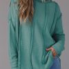 Green Exposed Seam Waffle Knit Loose Top