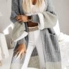 Gray Colorblock Cable Knit Side Pockets Duster Cardigan