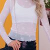 Women's White Star Embellished Sheer Mesh Long Sleeve Top