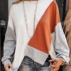 Women's Khaki Colorblock Stitching Irregular Hem Long Sleeve Top