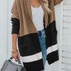 Casual Brown Gingerbread Latte Colorblock Pocketed Cardigan