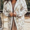 Women's Plus Size Beige Leopard Pattern Cardigan