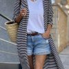 Women's Stripe Open Front Long Cardigan - Casual Style