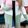 Pink Plus Size Colorblock Open Front Cardigan