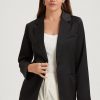 Women's Elegant Black Pocketed Single Button Lapel Neck Blazer