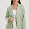 Green Pocketed Single Button Lapel Neck Blazer