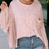 Pink Exposed Seam Chest Pocket Loose Sleeve Oversized Top