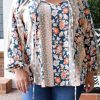 Multicolor Plus Size Mixed Print Split Neck Blouse