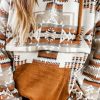 Beige Aztec Print Kangaroo Pocket Half-Zip Hoodie