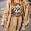 Khaki HOWDY FALL Pumpkin Print Split Hem Sweatshirt