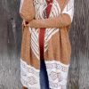 Brown Western Furry Knit Tassel Hem Cardigan