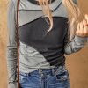 Gray Expose Seam Color Block Ribbed Knit Top