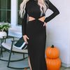 Women's Black Twist Cutout Long Sleeve Dress - Elegant And Playful