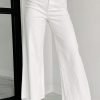 Women's White Solid Raw Hem Wide Leg Crop Jeans