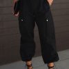 Black Elastic Waist Drawstring Cuffs Cargo Pants