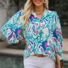 Women's Sky Blue Paisley Print Lantern Sleeve Shirt