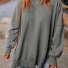 Gray Drop Shoulder Ribbed Trim Oversized Sweatshirt