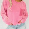 Pink Lace Patch Pocket Long Sleeve T-shirt