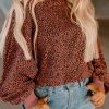 Vintage Leopard Bubble Sleeve Pullover Sweatshirt For Women