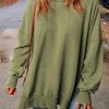 Green Drop Shoulder Ribbed Trim Oversized Sweatshirt