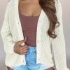 Beige Plain Hollowed Knit Button Front Cardigan