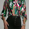 Green Abstract Print Roll-tab Sleeve Chest Pocket Shirt