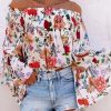 Multicolor Floral Off Shoulder Bell Sleeve Blouse