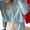 Women's Sky Blue Color Block Sweatshirt And Shorts Set