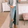 Gray Tie Back Long Open Front Cardigan