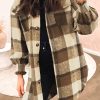 Brown Plaid Flap Pocket Smocked Cuff Shacket