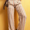 Women's Casual Shirred High Waist Striped Straight Leg Pants