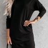 Black Single Cold Shoulder T-shirt Dress With Slits