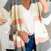 Multicolor Color Block Striped Pocketed Open Cardigan