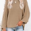 Brown Exposed Seam Ribbed Knit Dolman Top