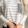 Stripe Patchwork High Low Side Slits Long Sleeve Top