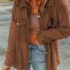 Women's Brown Contrast Flap Pockets Relaxed Shacket