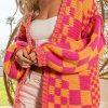 Women's Multicolor Open Front Mixed Checkered Pattern Knit Cardigan