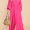 Women's Elegant Rosy Bubble Sleeve Shirt Maxi Dress