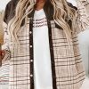 Brown Plaid Patchwork Button-up Shift Shirt Jacket