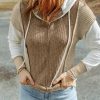 Khaki Long Sleeve Textured Knit Patchwork Hoodie