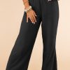 Black Textured High Waist Wide Leg Plus Size Pants