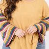 Women's Casual Yellow Serape Striped Bell Sleeve Plus Size Top