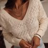 Women's Elegant Beige Buttoned Lace Patchwork Hollow Knit Sweater