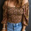 Women's Trendy Green Floral Print Off Shoulder Blouse