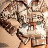 Brown Aztec Print Flap Pocket Button-up Jacket