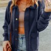 Women's Blue Vintage Washed Flap Pocket Button Shacket